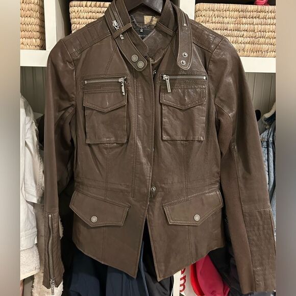 BCBGmaxazria brown leather utility jacket - Picture 1 of 6
